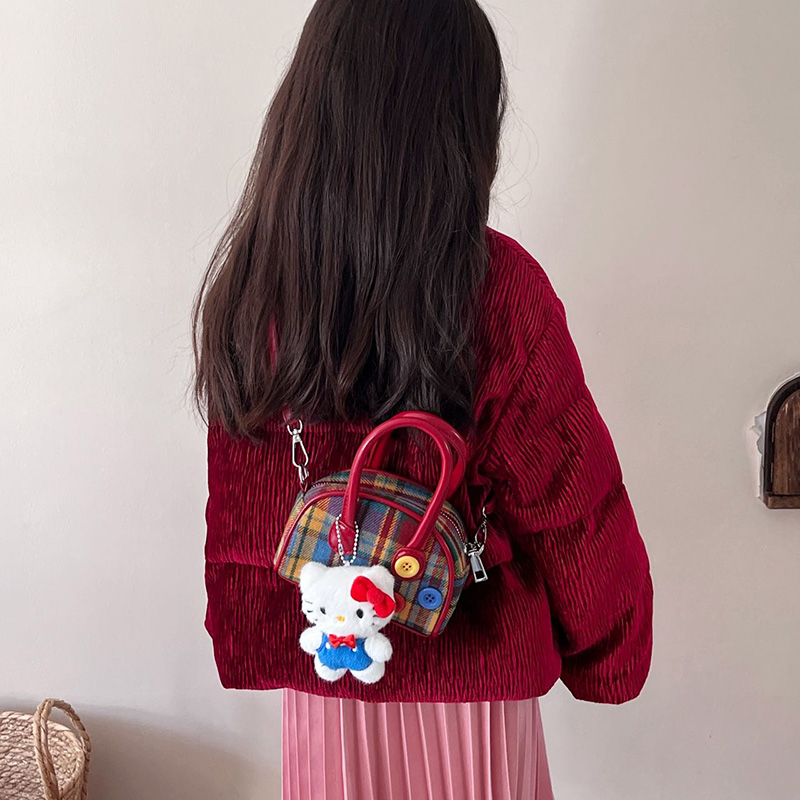 儿童包包可爱KT猫格纹小女孩手提包少女手机零钱包女童斜挎包亲子