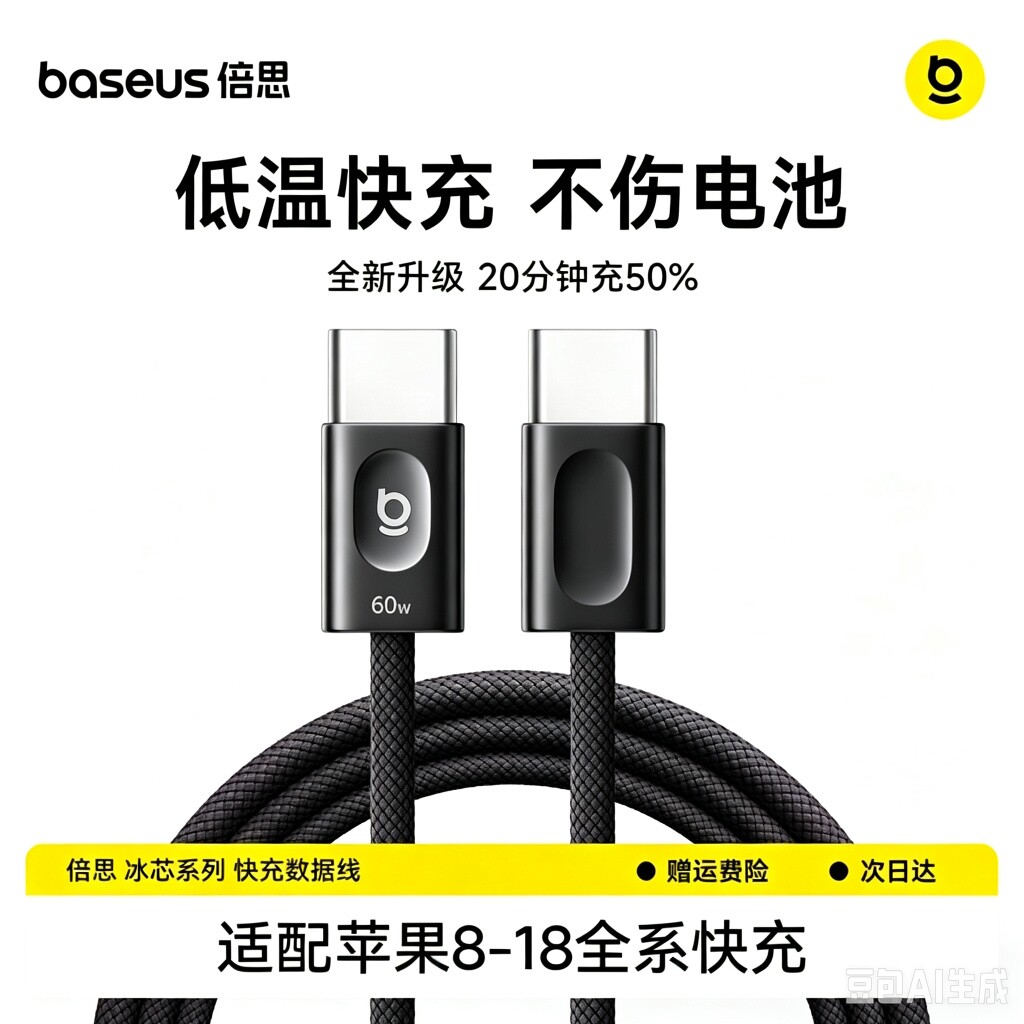 倍思适用苹果18数据线PD快充线图片