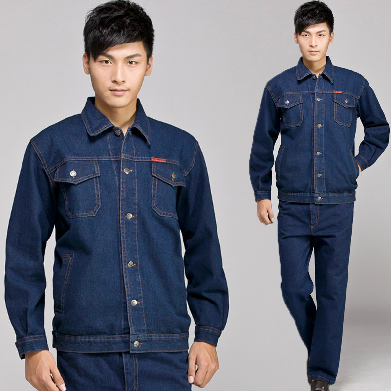 工作服套装男牛仔春秋季长袖加厚工装机械汽修劳保服焊工电焊服