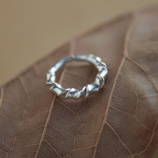 【美溪】旋转纹镂空泰国清迈纯手工s990纯银可调节食指戒指