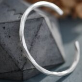 几何棱形s990纯银足银女泰国清迈手工纯银饰手镯开口百搭手镯实心