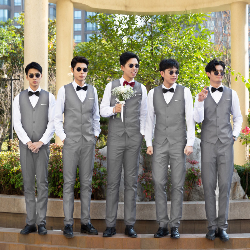 伴郎团服装男马甲三件套礼服白衬衫长袖兄弟装背带裤春秋婚礼套装