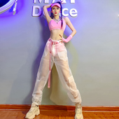 爵士舞比基尼套装 ds演出服女gogo服装 夜店酒吧dj粉色网纱透视长裤