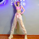 爵士舞比基尼套装 ds演出服女gogo服装 夜店酒吧dj粉色网纱透视长裤