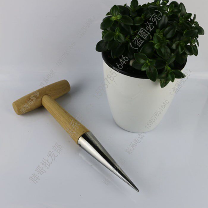 花园艺工具不锈钢木柄播种器打洞器育苗播籽器菜园挖洞农具插土器
