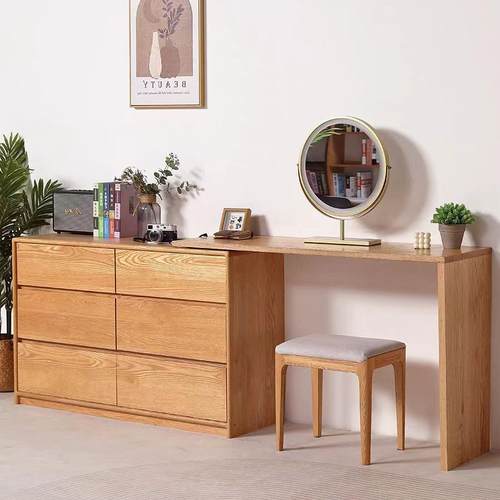 橡木梳妆台组合北欧大板直拼斗柜