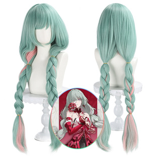 漂流假发 鸣潮弗洛洛COS毛胚粉绿色渐变混色双马尾麻花辫蓬蓬丝