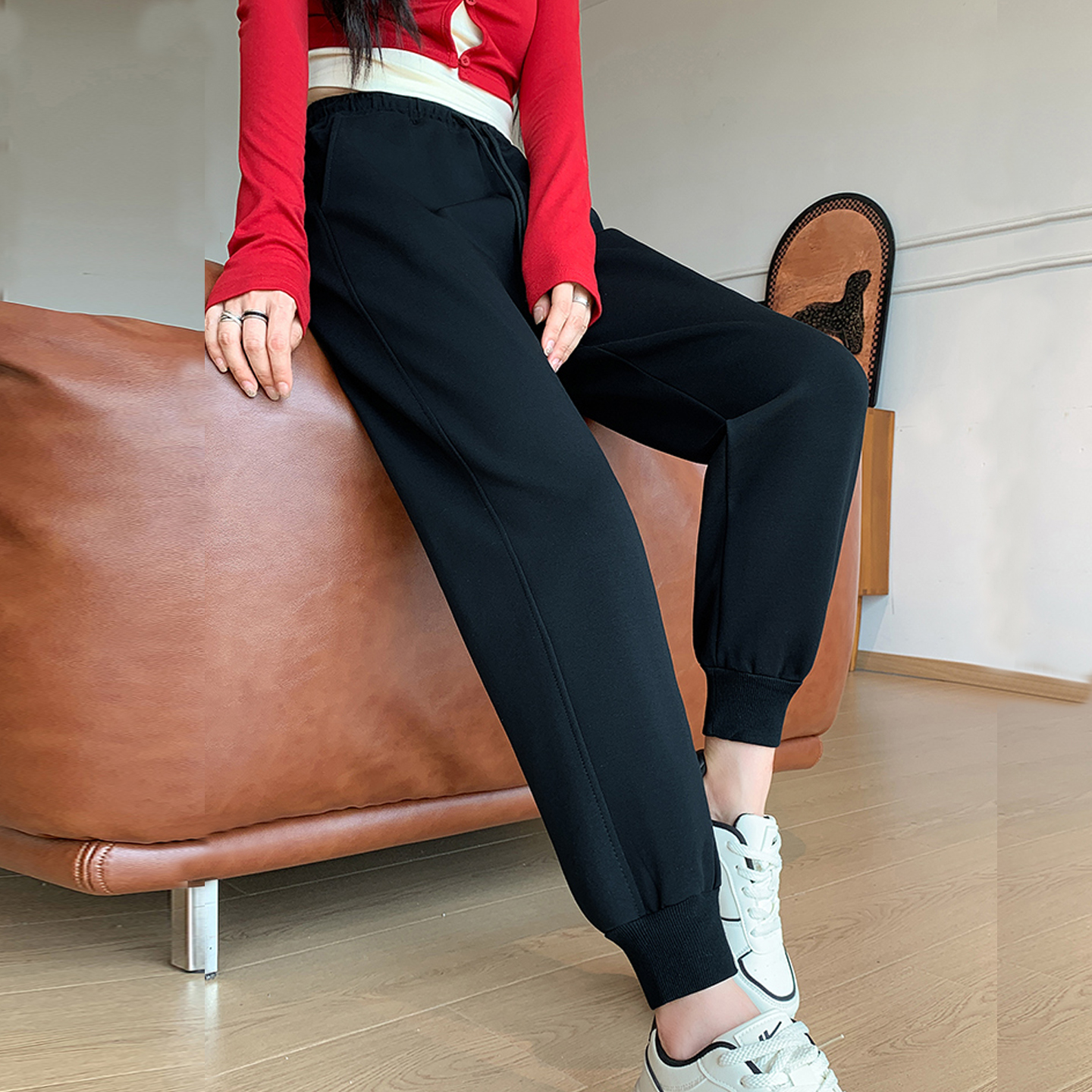 加厚加绒奥粒绒卫裤女纯棉