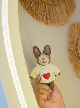 高品质手工羊毛毡爱心兔挂件大号玩偶钥匙扣包挂卡通送花兔子韩女