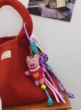 小众可爱珍珠项链小猪包挂长绳子挂饰圣诞企鹅彩色挂件情侣吊饰女