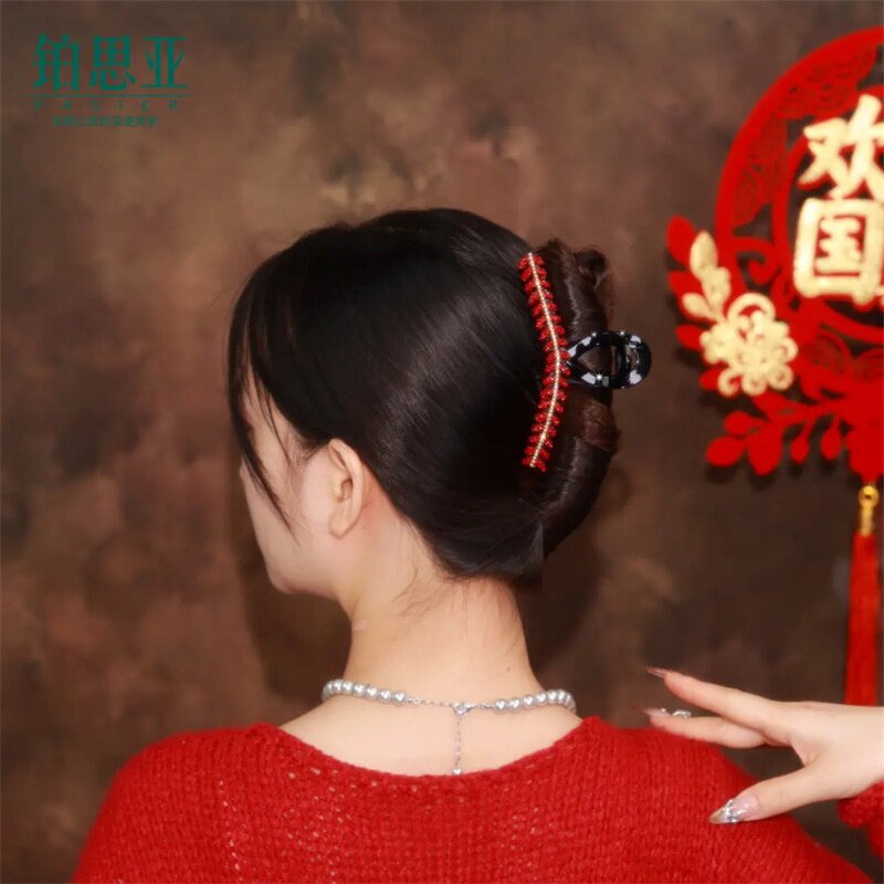 轻奢秋冬新年红麦穗发夹女红色简约优雅后脑勺大抓夹新春喜庆发饰