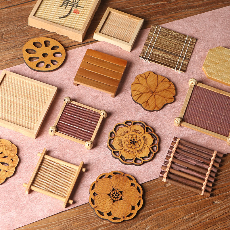 日式方形竹制碳化杯垫壶托养壶垫