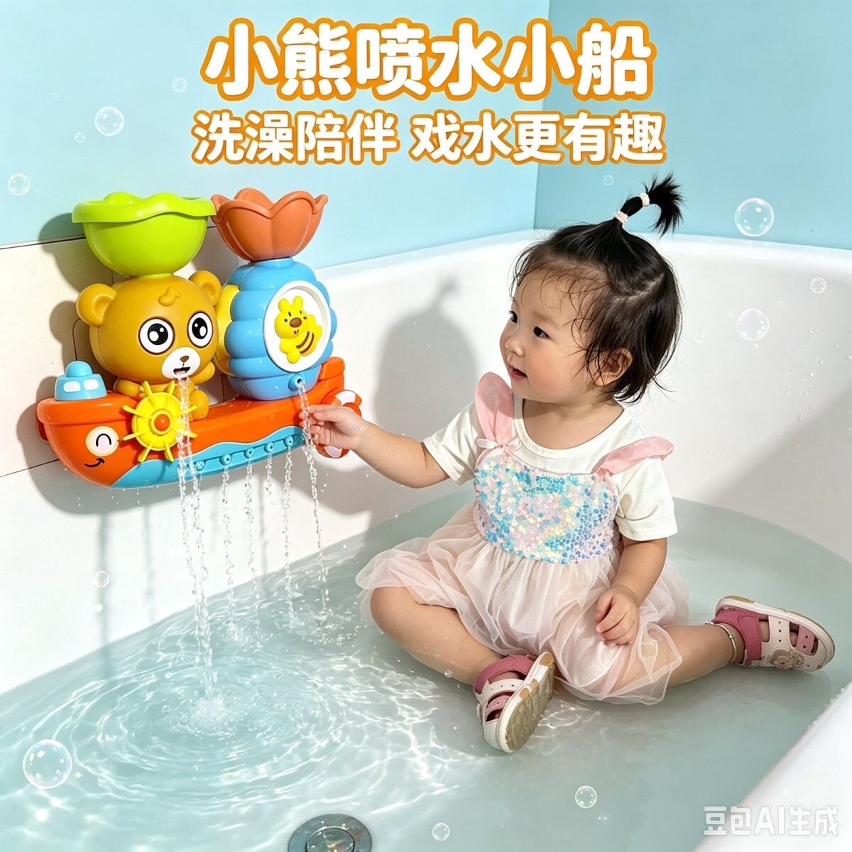 宝宝浴室玩具儿童戏水萌熊水车亲子互动沐浴工具夏季游泳互动玩具