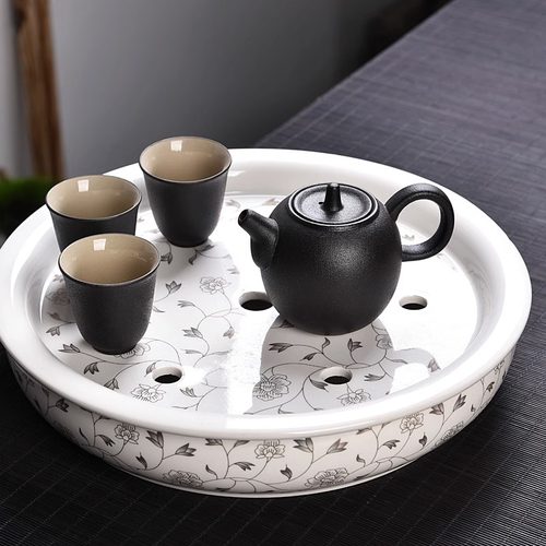青花白瓷茶盘家用客厅壶承茶具