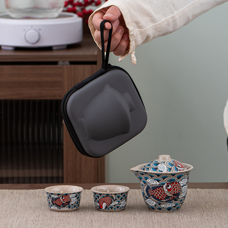 陶瓷旅行茶具套装一壶二杯