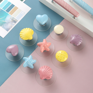 儿童房彩色陶瓷免钉拉手抽屉衣橱柜门免打孔把手门后挂钩粘胶吸盘