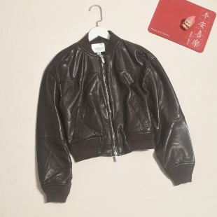 出老美单 皮衣外套 轻奢138美金女立领超细软水洗PU皮酷飒风短款