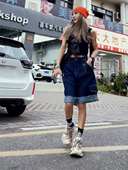 女夏季 欧货新款 薄款 高腰五分牛仔短裤 显瘦宽松阔腿卷边a字热裤 潮