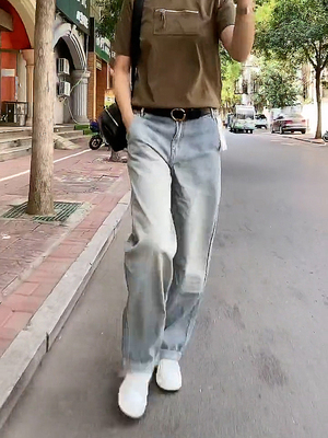 断码清仓-阔腿牛仔裤直筒百搭裤