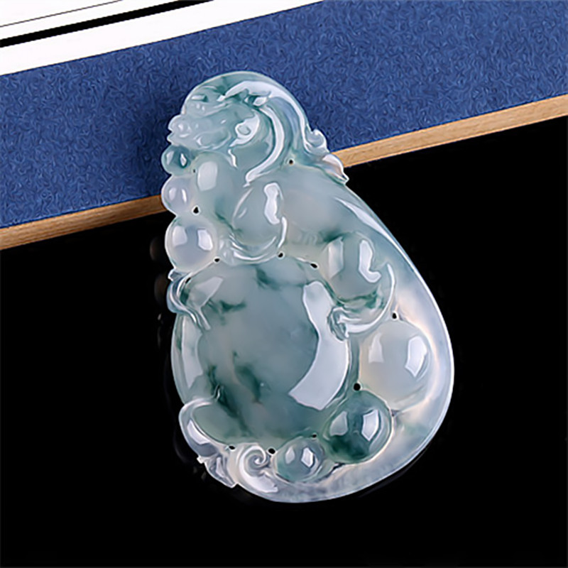 美玉佳缘 天然A货翡翠仿古螭龙吊坠冰种飘花正品缅甸生肖龙大挂件