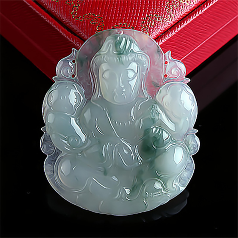 美玉佳缘 天然A货翡翠观音吊坠冰种飘花起胶感正品缅甸老坑挂件男