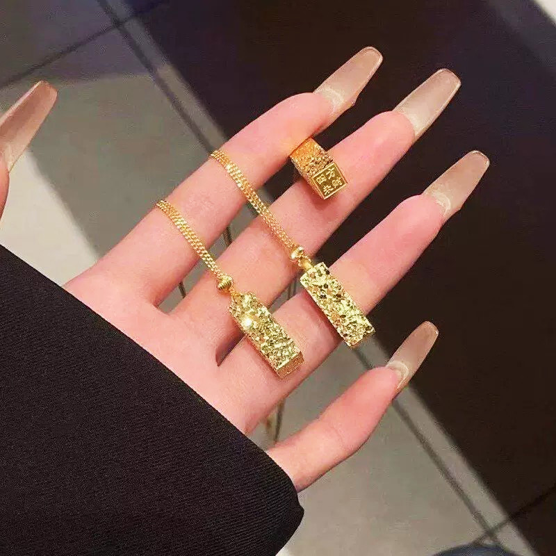 爆款国风四方来财项链女足银999纯银爆闪碎碎冰招财小金条锁骨链