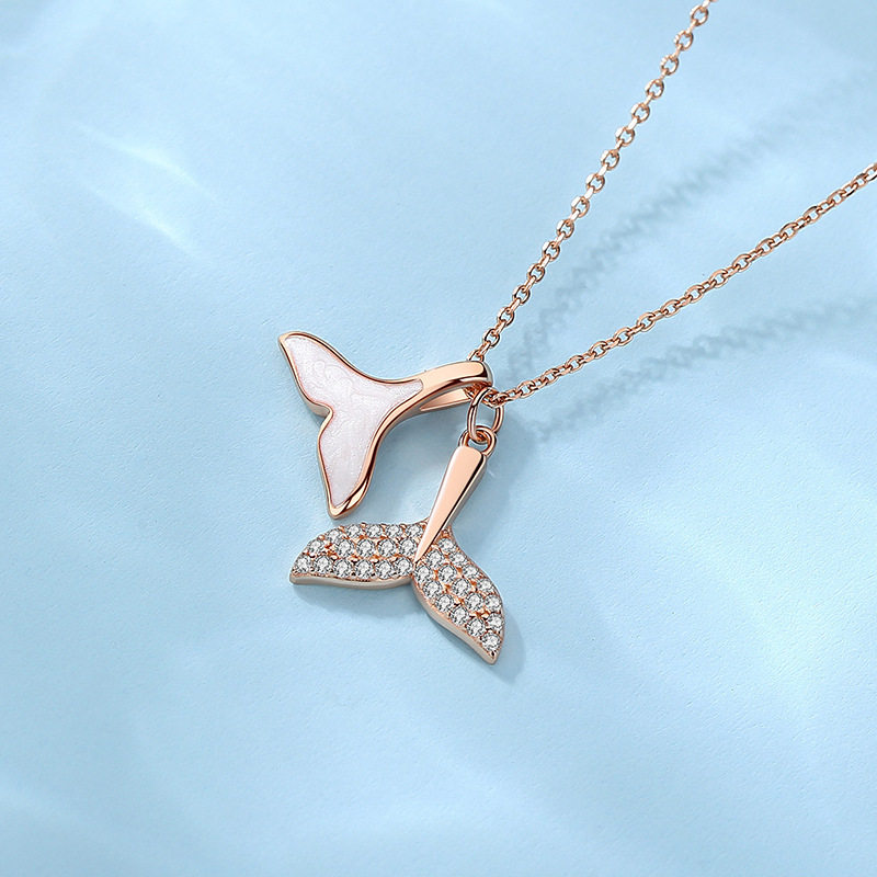海洋美人鱼尾项链女s925纯银镶钻吊坠锁骨链网红镀18k玫瑰金首饰