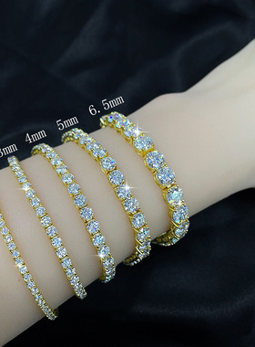 现货莫桑石网球手链s925纯银2mm 3mm 4mm 5mm 6.5mm嘻哈锆石手链