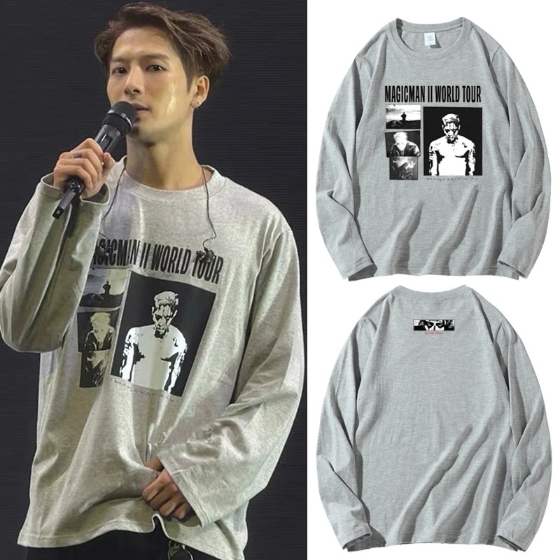 王嘉尔MAGICMAN 2演唱会同款T恤灰色圆领长袖打底衫周边上衣服潮