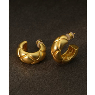 925银针杨紫明星同款 日常时髦百搭耳环 金色菱形格纹雅典娜耳圈