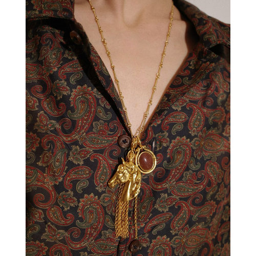 2026新年护身符系列金色马头镶石流苏长款项链多种戴法吊坠可拆卸