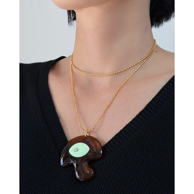 小众设计树脂亚克力玳瑁色蘑菇眼睛造型长款项链  多种戴法毛衣链