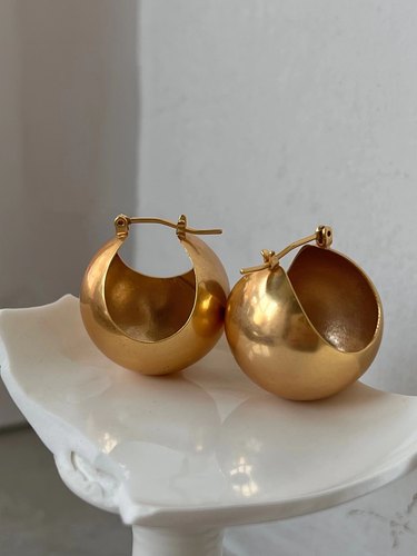 金色做旧大号圆球哑光质感耳环