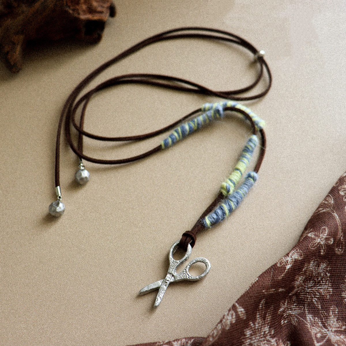 时尚复古度假风银色哑光做旧剪刀吊坠搭配蓝色手工编织绳项链,饰品/流行首饰/时尚饰品新,项链,淘宝优惠券,粉丝福利购,淘宝优惠卷