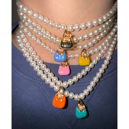 英国小众Bil* Skinner同款彩色童趣珐琅滴釉柯基小狗包包珍珠项链