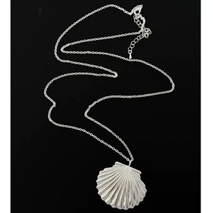 简约时髦百搭颈链女 项链 韩国ins博主同款 银色大号贝壳吊坠长裤