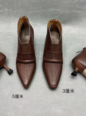 秋冬真皮细跟短靴女百搭新款