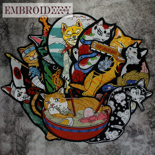 刺绣卡通猫咪图案布贴网球可爱