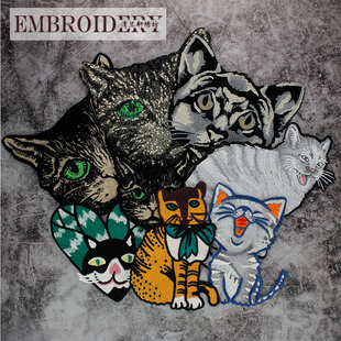 刺绣水溶字母猫咪头 纯色棉料布贴 装饰衣服T恤装饰diy辅料 手缝