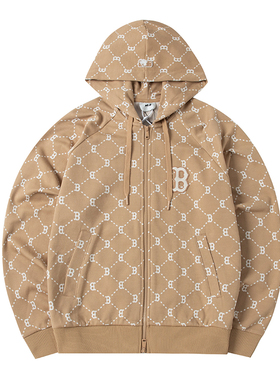 MLB国内专柜新款男女连帽经典老花满印运动薄卫衣外套 3ATRM0341