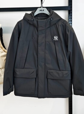 MLB冬季男女同款运动休闲工装多口袋防风保暖连帽羽绒服3ADJB2556