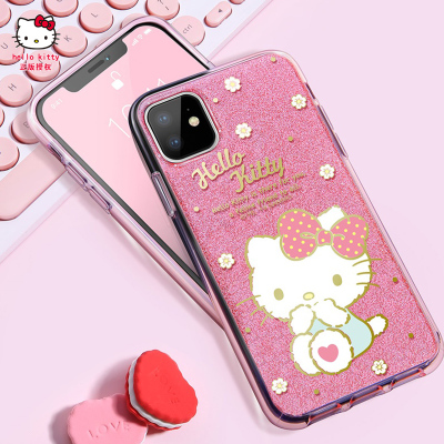 Hello Kitty新款iphone11pro手机壳卡通可爱女硅胶创意闪粉超薄苹果11maxpro保护壳软壳超萌防摔全包11保护套