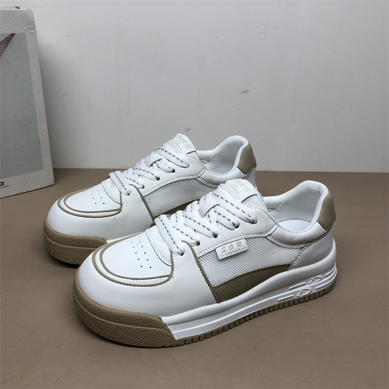 圆头小白鞋女网纱透气牛皮鞋子