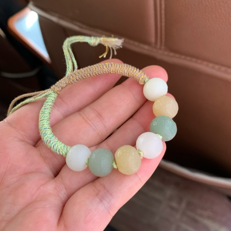 天然多宝和田玉老光珠手链手工编织复古橘皮珠手串一物一图送证书
