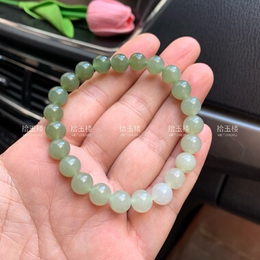 天然和田玉渐变手串8mm晴水色圆珠手串手链单圈手串送证书