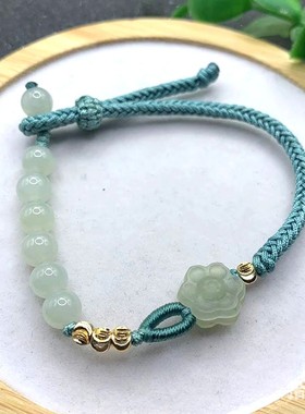 天然和田玉莲花手链手工编织