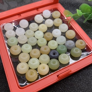 天然和田玉平安扣10mm多宝糖玉白玉黄口算盘珠隔片diy手串手链