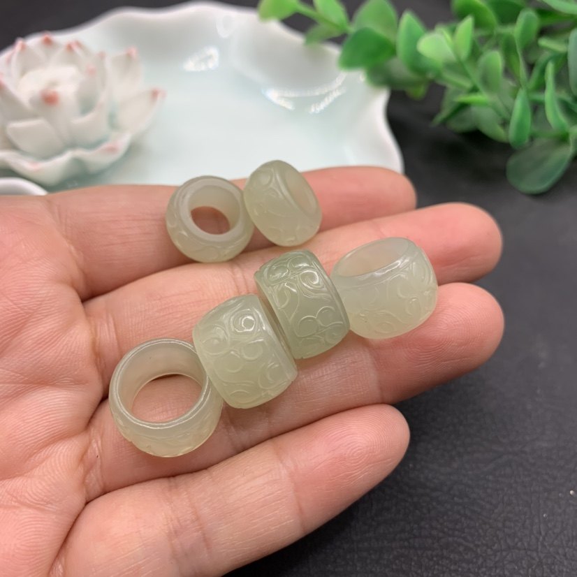 天然和田玉回龙纹跑环晴水色回纹玉环圆环圆圈diy项链手链配件