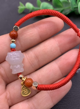 天然和田玉生肖牛手链手工编织小牛红绳手链属相牛手绳男女款