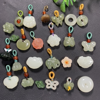 天然猫爪小提溜背云和田玉配件